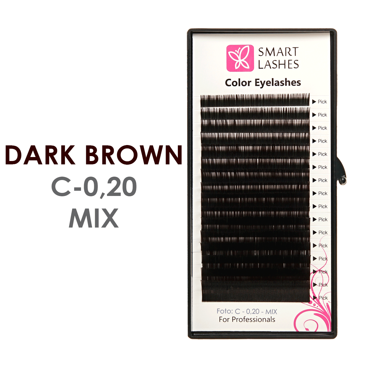 Dark brown lashes - C - 0,20 mm x 8 - 15 mm - 16 lines | Smart Lashes