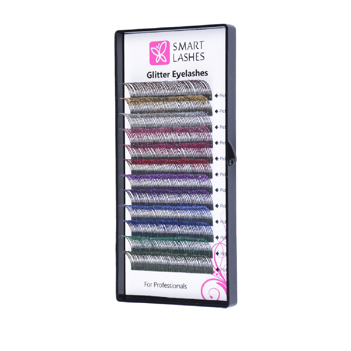 Glitter eyelashes MIX - C - 0,20 mm x 14 mm - 12 lines | Smart Lashes