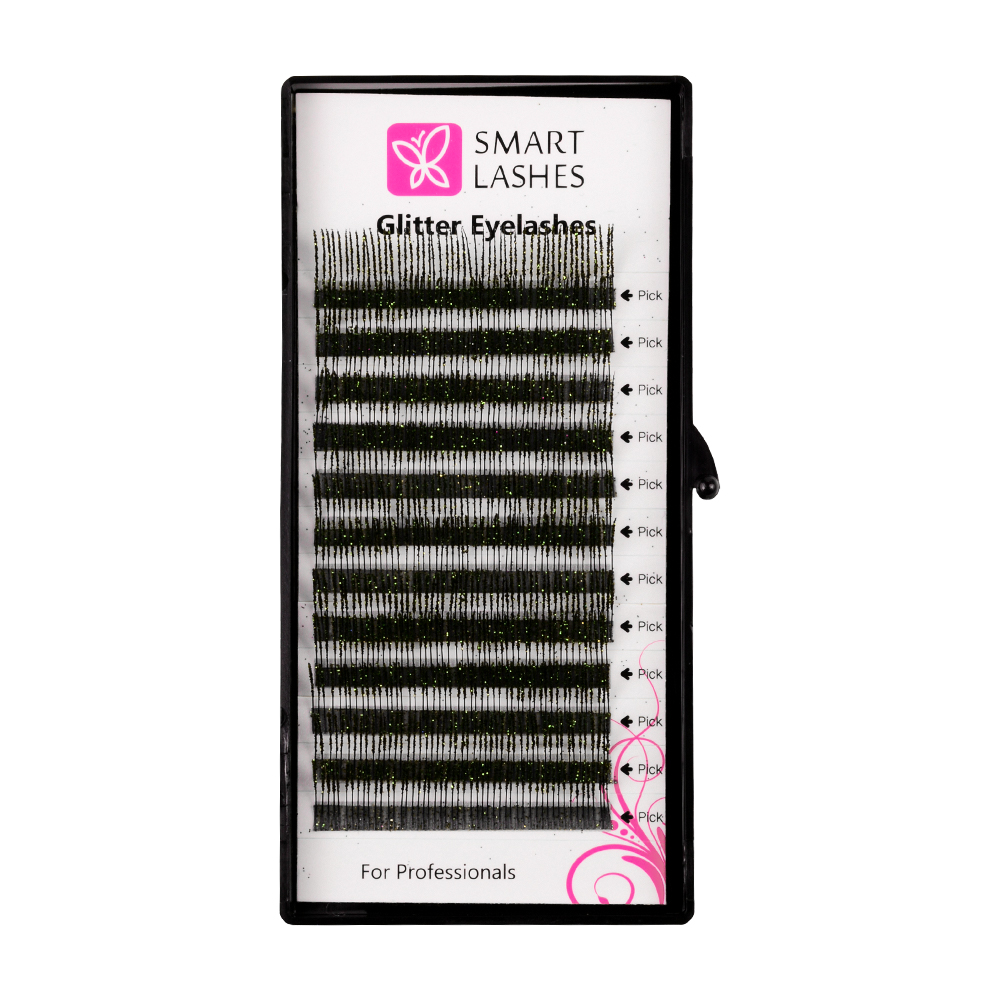 Glitter eyelashes - Green - C - 0.20 mm x 14 mm | Smart Lashes