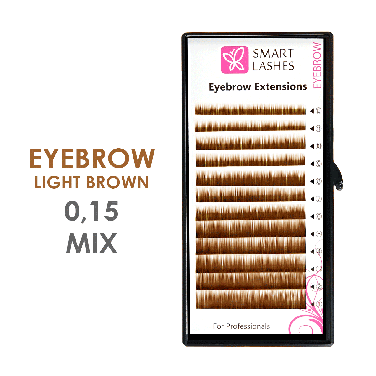 Light brown false eyebrows MIX - 0,15 mm x 4 - 8 mm - 12 lines  | Smart Lashes