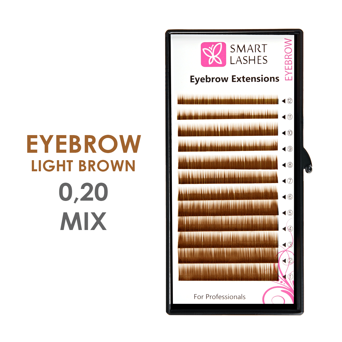 Light brown false eyebrows MIX - 0,20 mm x 4 - 8 mm - 12 lines  | Smart Lashes