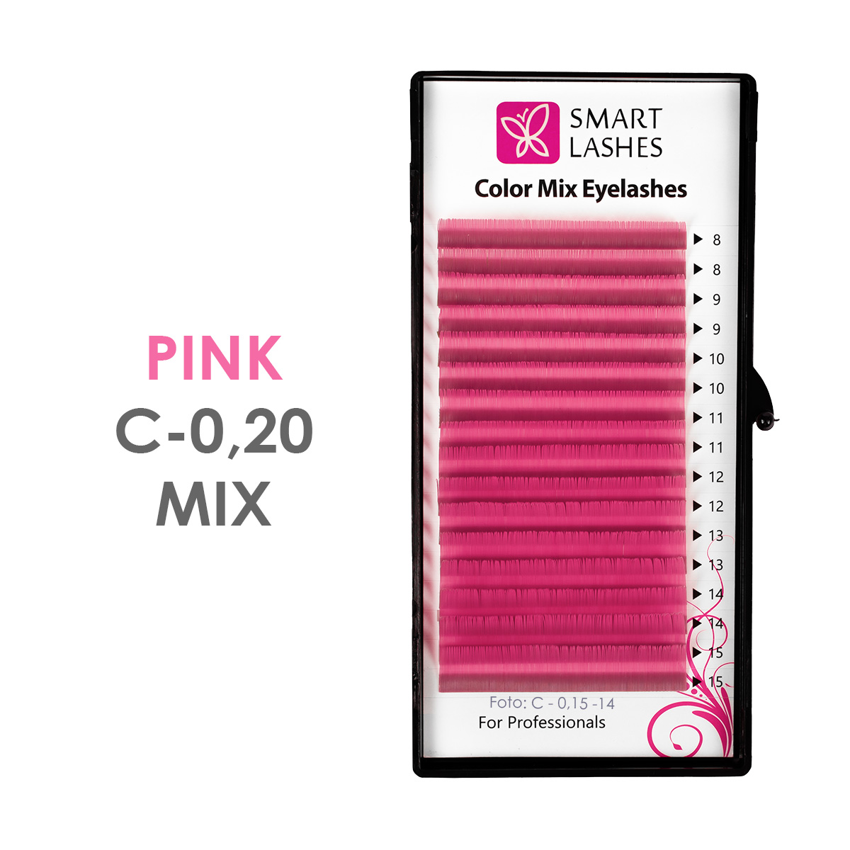 Pink lashes - C - 0,20 mm x 8 - 15 mm - 16 lines | Smart Lashes