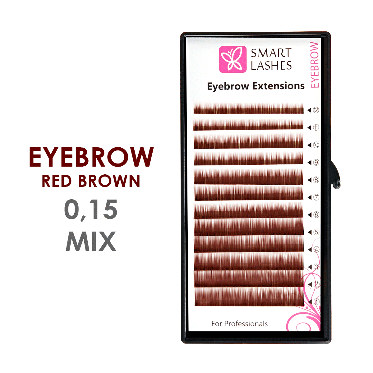 Red-brown false eyebrows MIX - 0,15 mm x 4 - 8 mm - 12 lines  | Smart Lashes